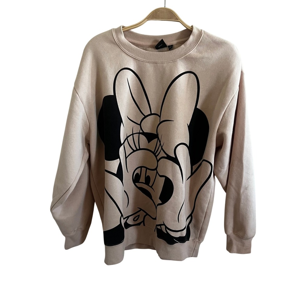 Disney Minnie Mouse Graphic Sweatshirt Tan Beige Crewneck Pullover Large L